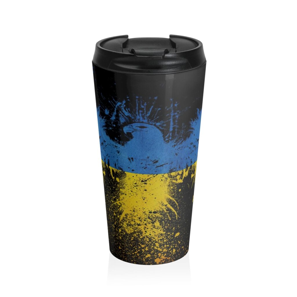 stainless steel travel mug “Blue and Yellow Bird”