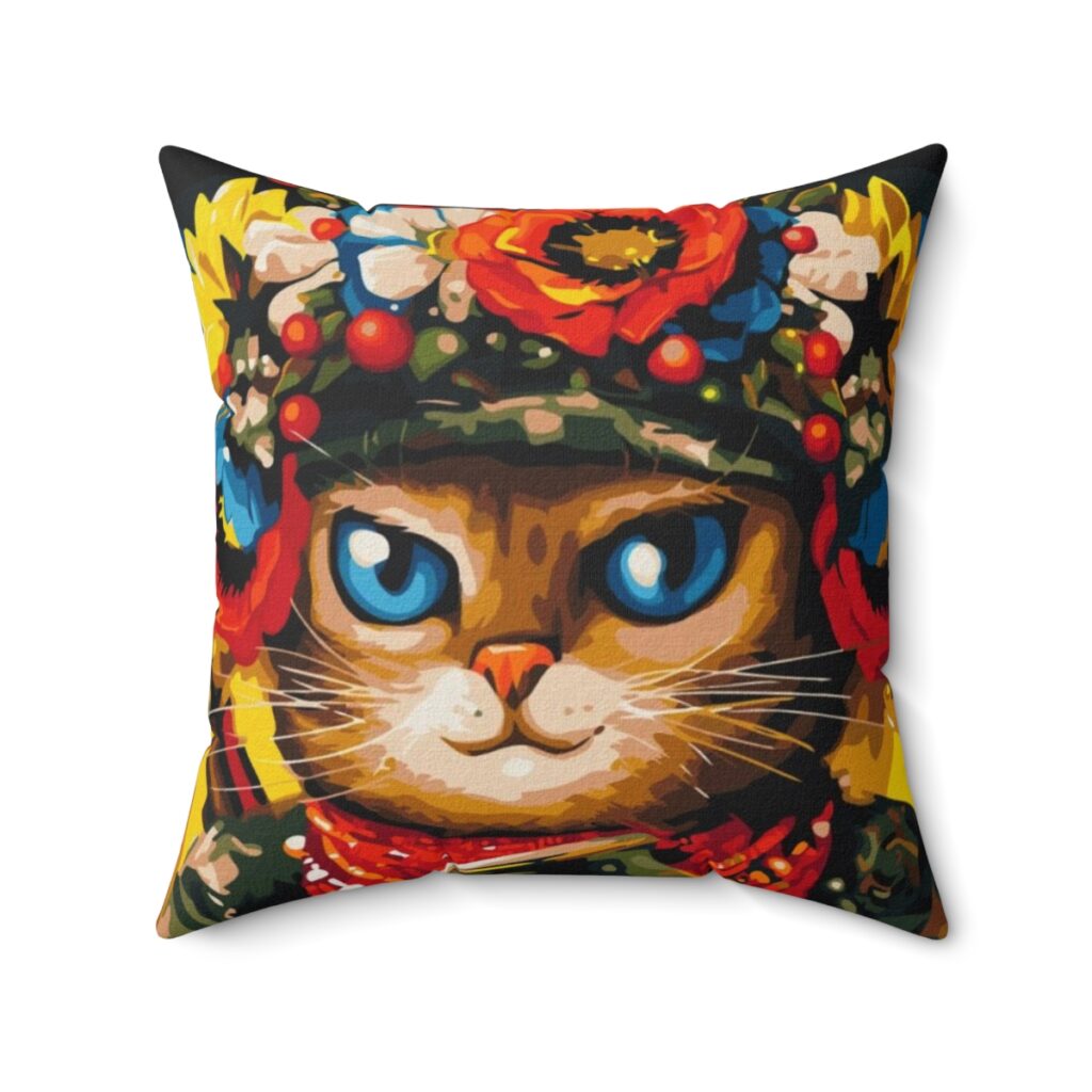 spun polyester square pillow “Ukrainian cat”