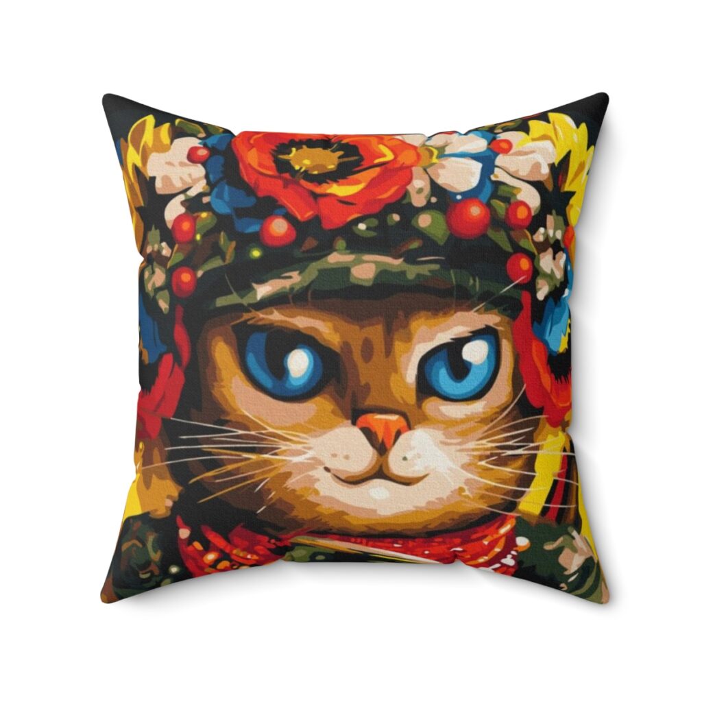 spun polyester square pillow “Ukrainian cat”