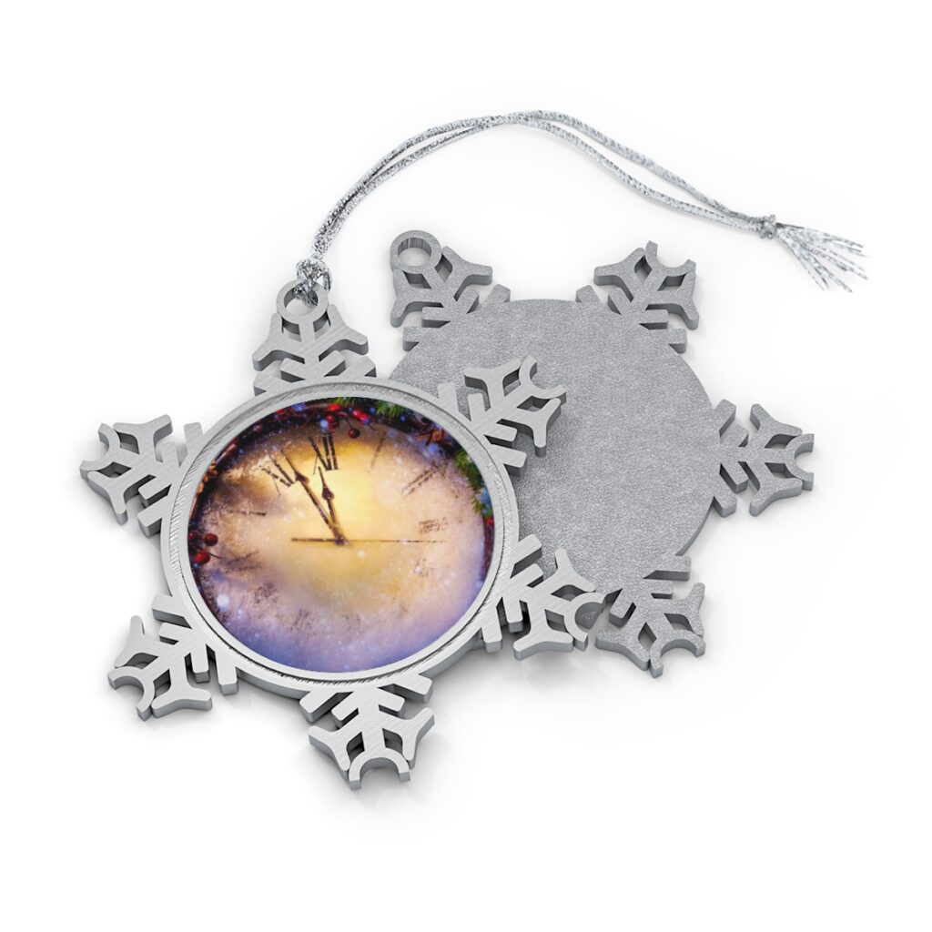 pewter snowflake ornament “New Year’s Clock”