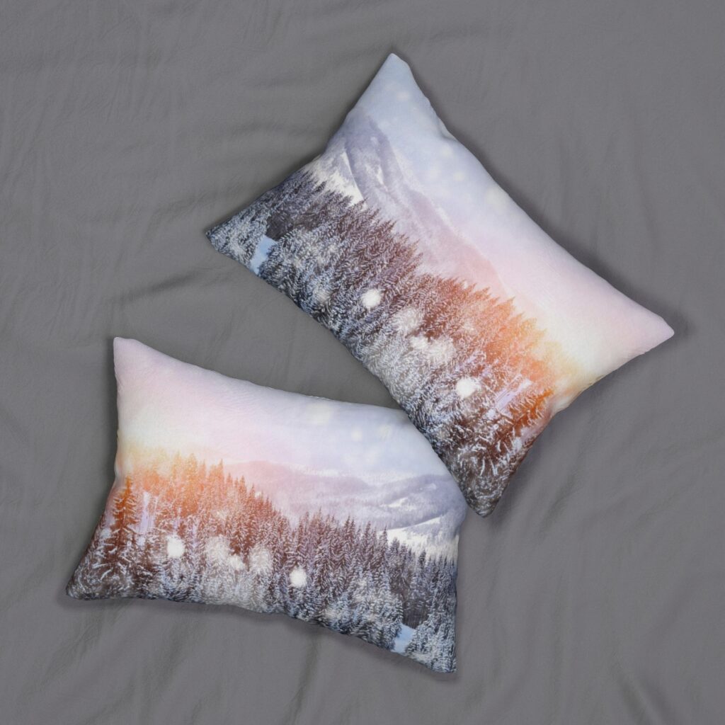 spun polyester lumbar pillow “Winter Carpathians”