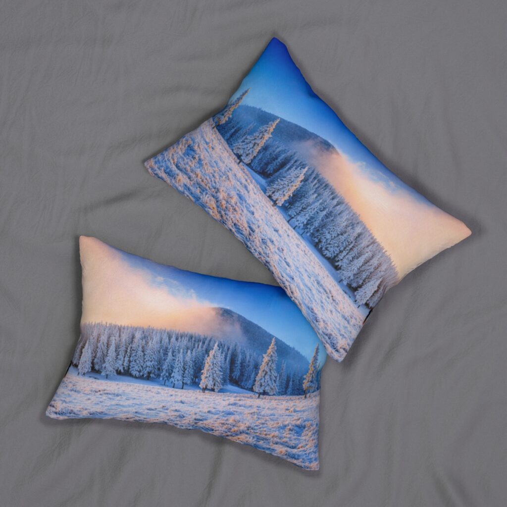 spun polyester lumbar pillow “Ukrainian winter Carpathians”