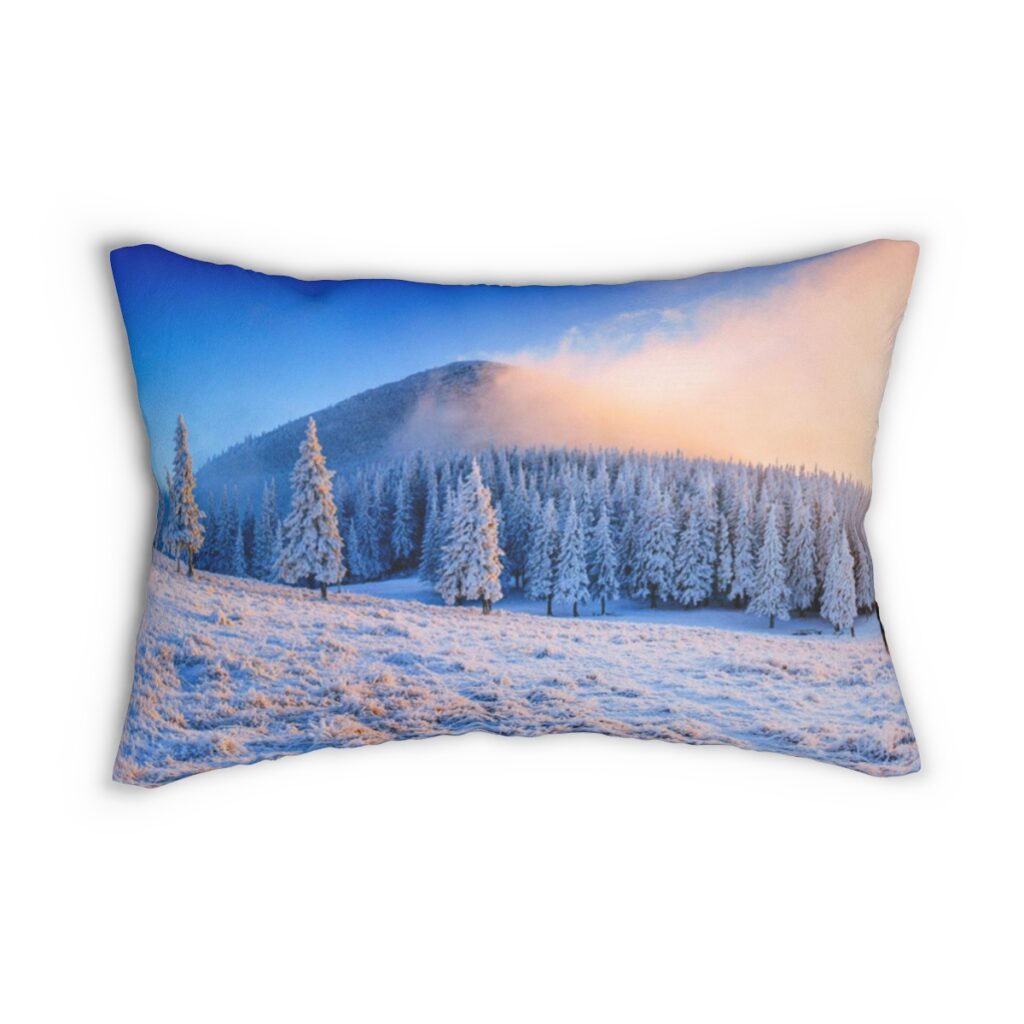 spun polyester lumbar pillow “Ukrainian winter Carpathians”