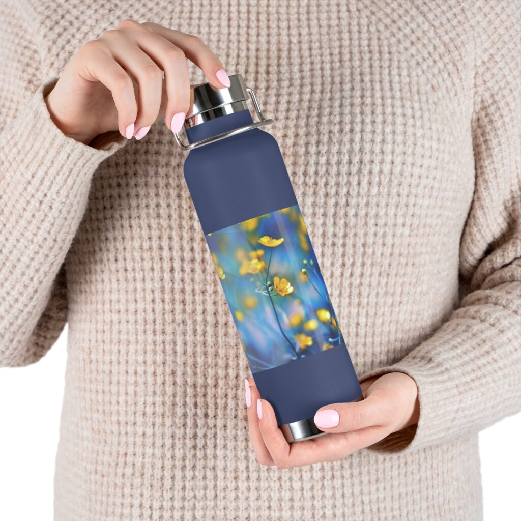 copper vacuum insulated bottle “blue-yellow flowers”