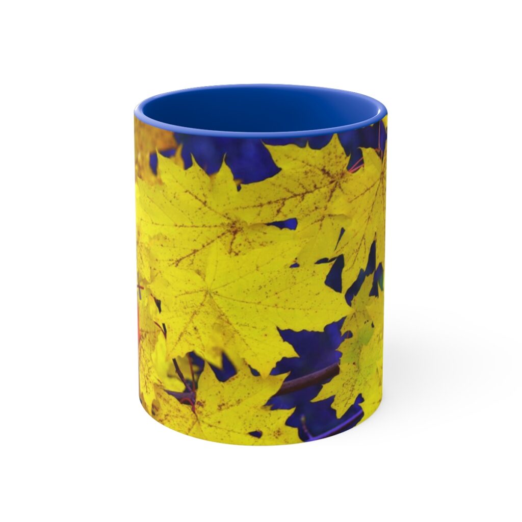 mug “Blue-yellow autumn leaves”