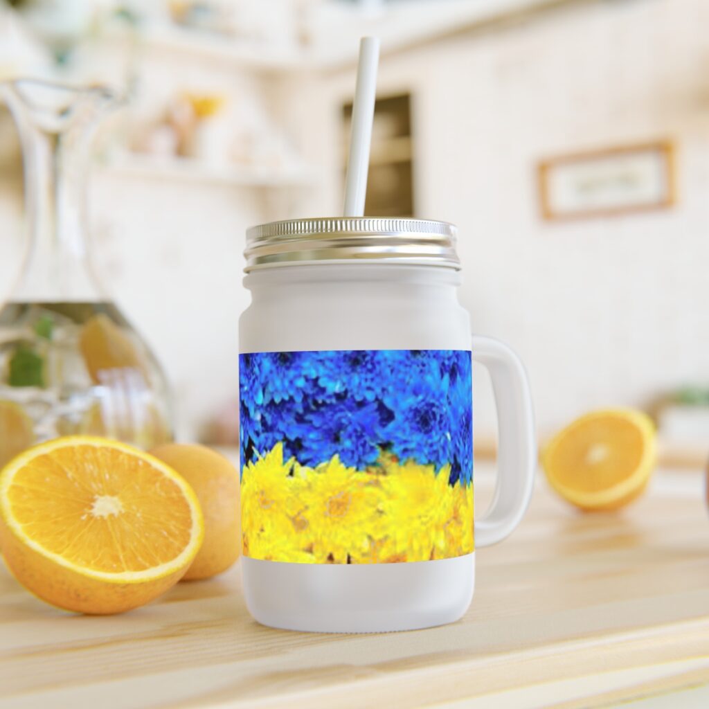 mason jar “Blue-yellow daisies”