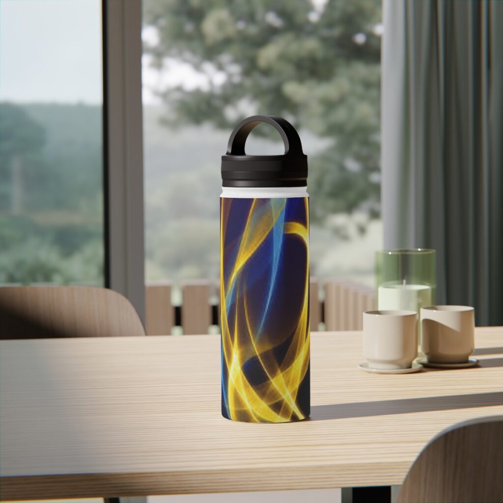 stainless steel water bottle, handle lid “Blue and Yellow Graphics”