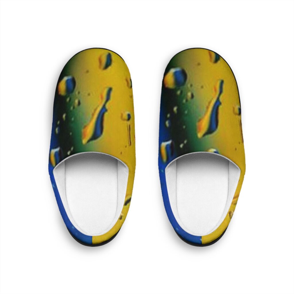 men’s indoor slippers “Blue-yellow drops on the glass”