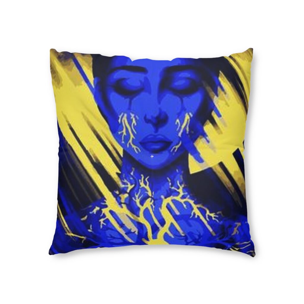 tufted floor pillow “Blue and Yellow Picture”