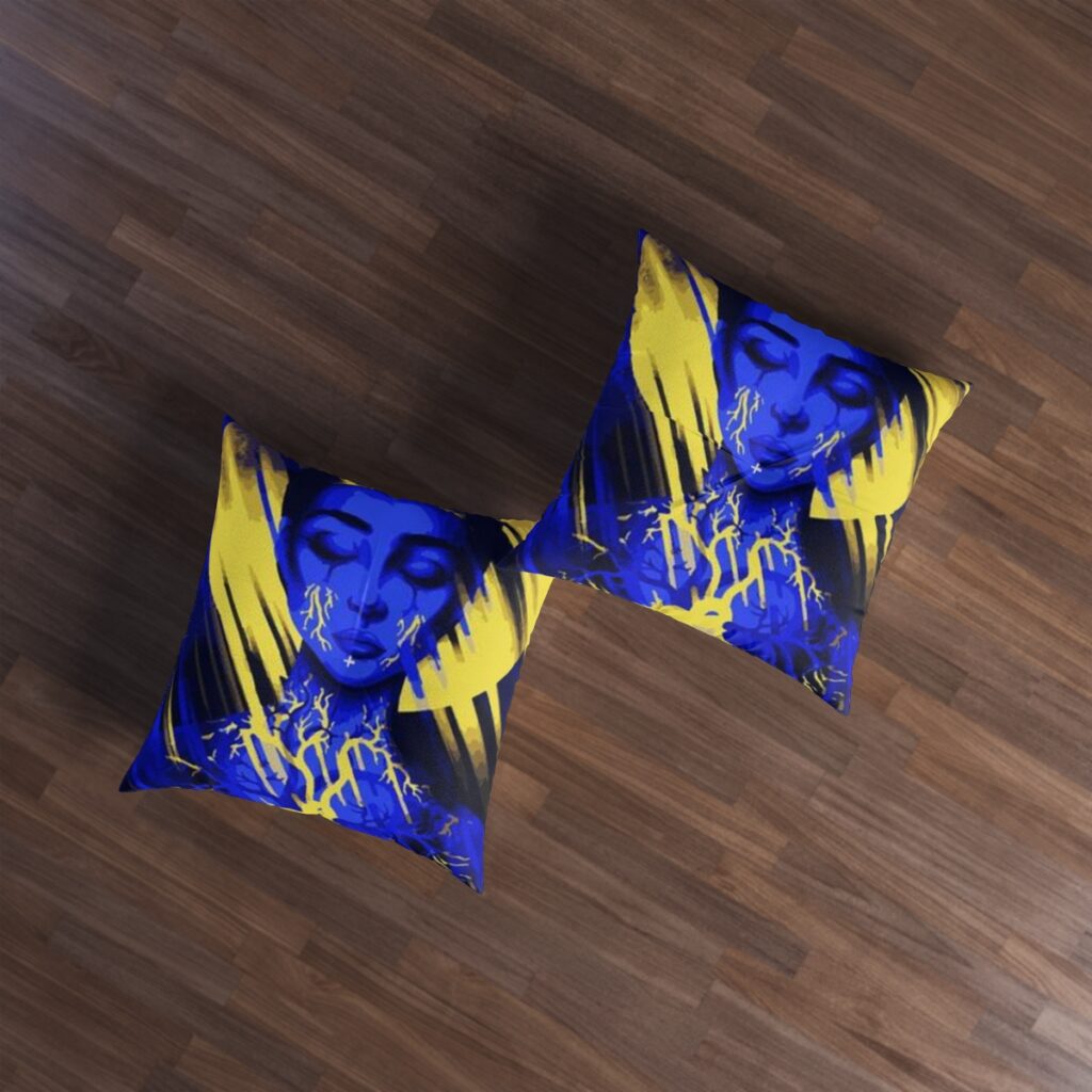 tufted floor pillow “Blue and Yellow Picture”