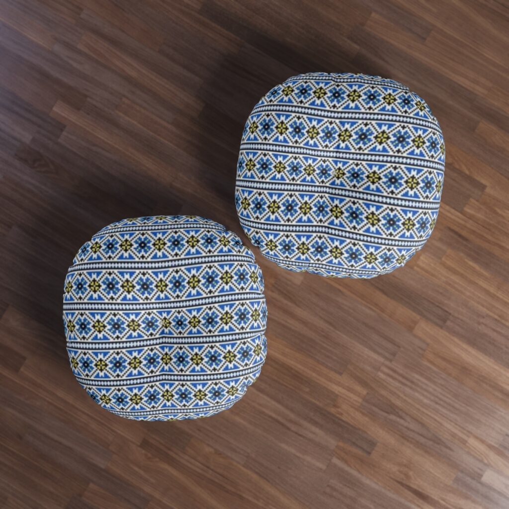 tufted floor pillow, round “Ukrainian ornament”