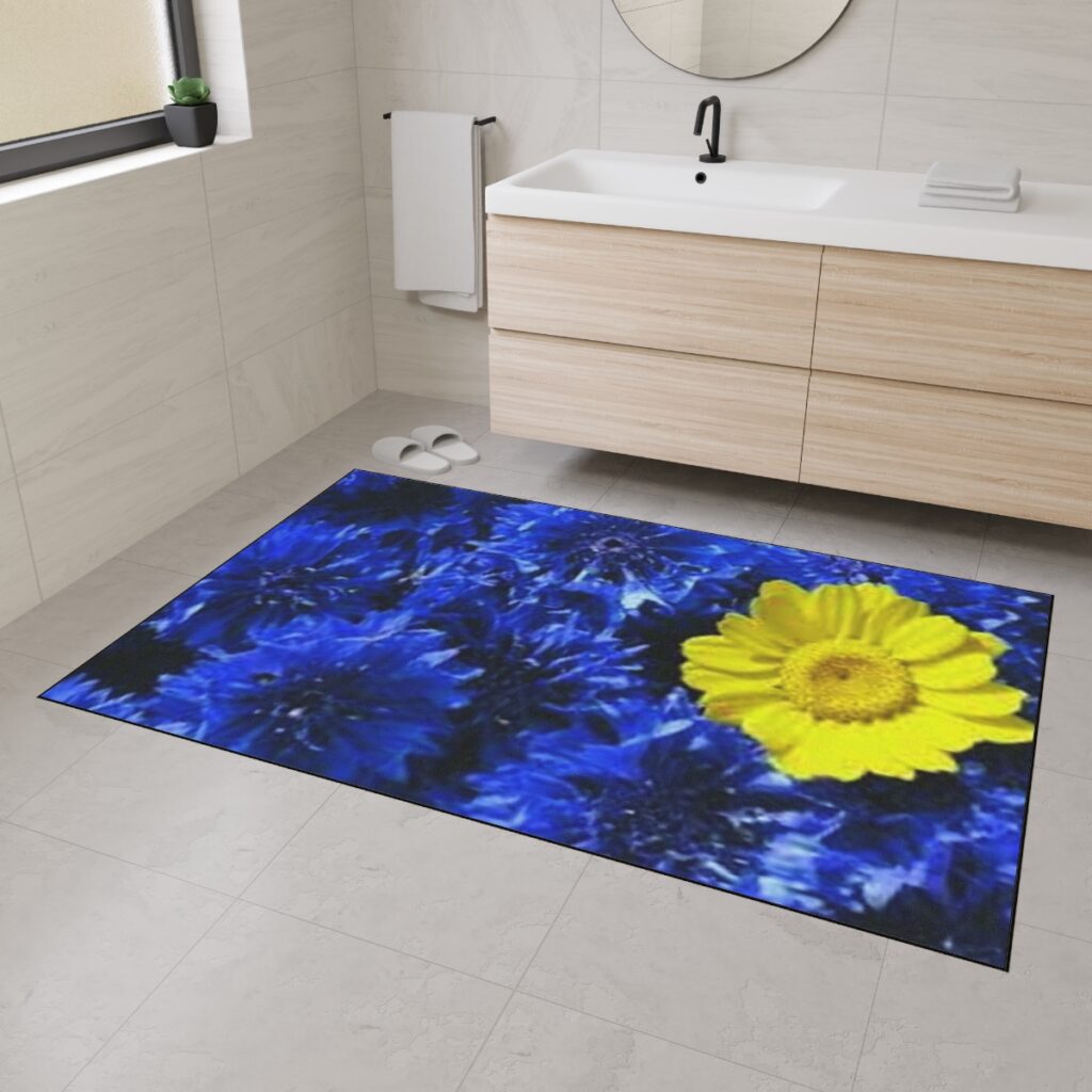 heavy duty floor mat “Blue-yellow daisies”