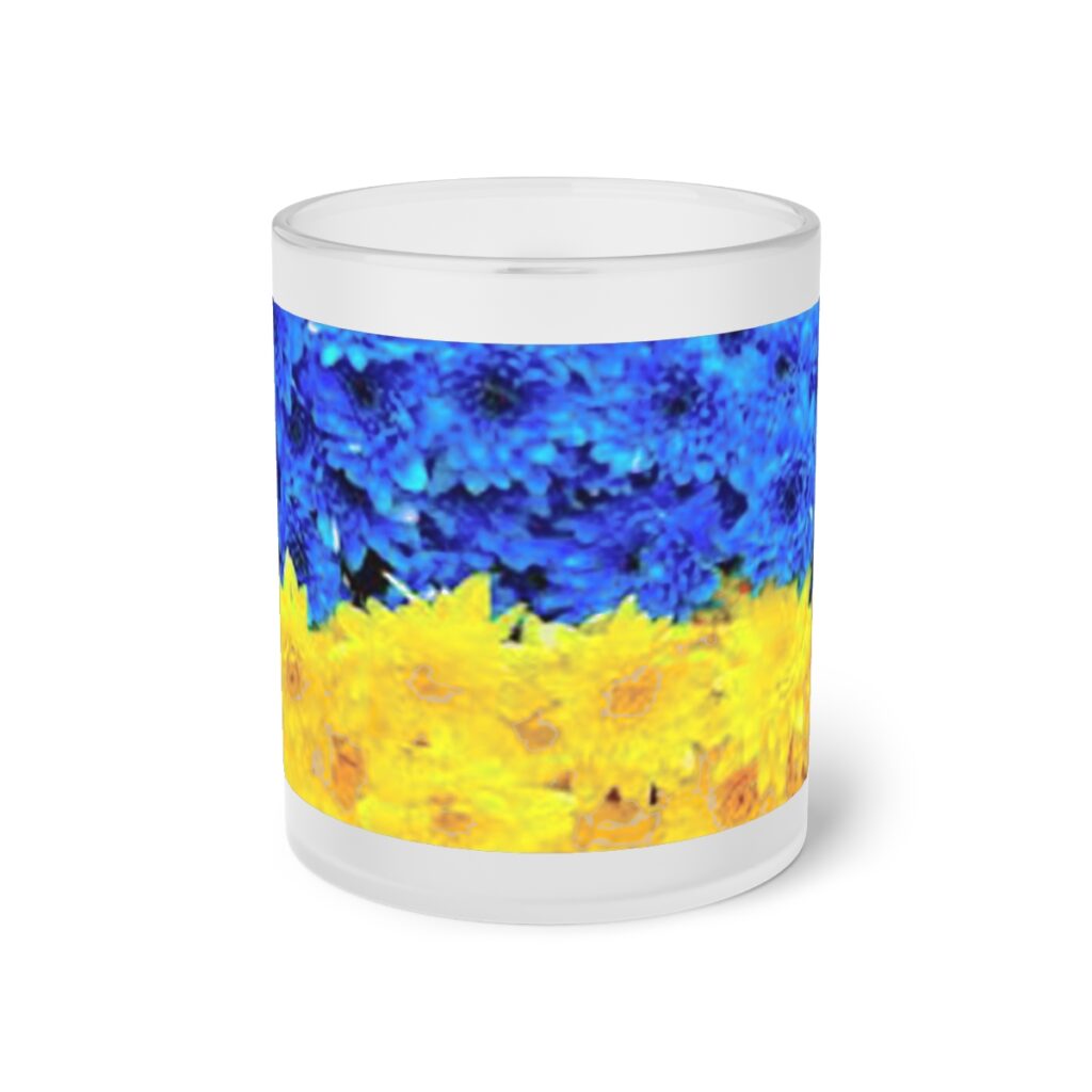 frosted glass mug “Blue-yellow daisies”