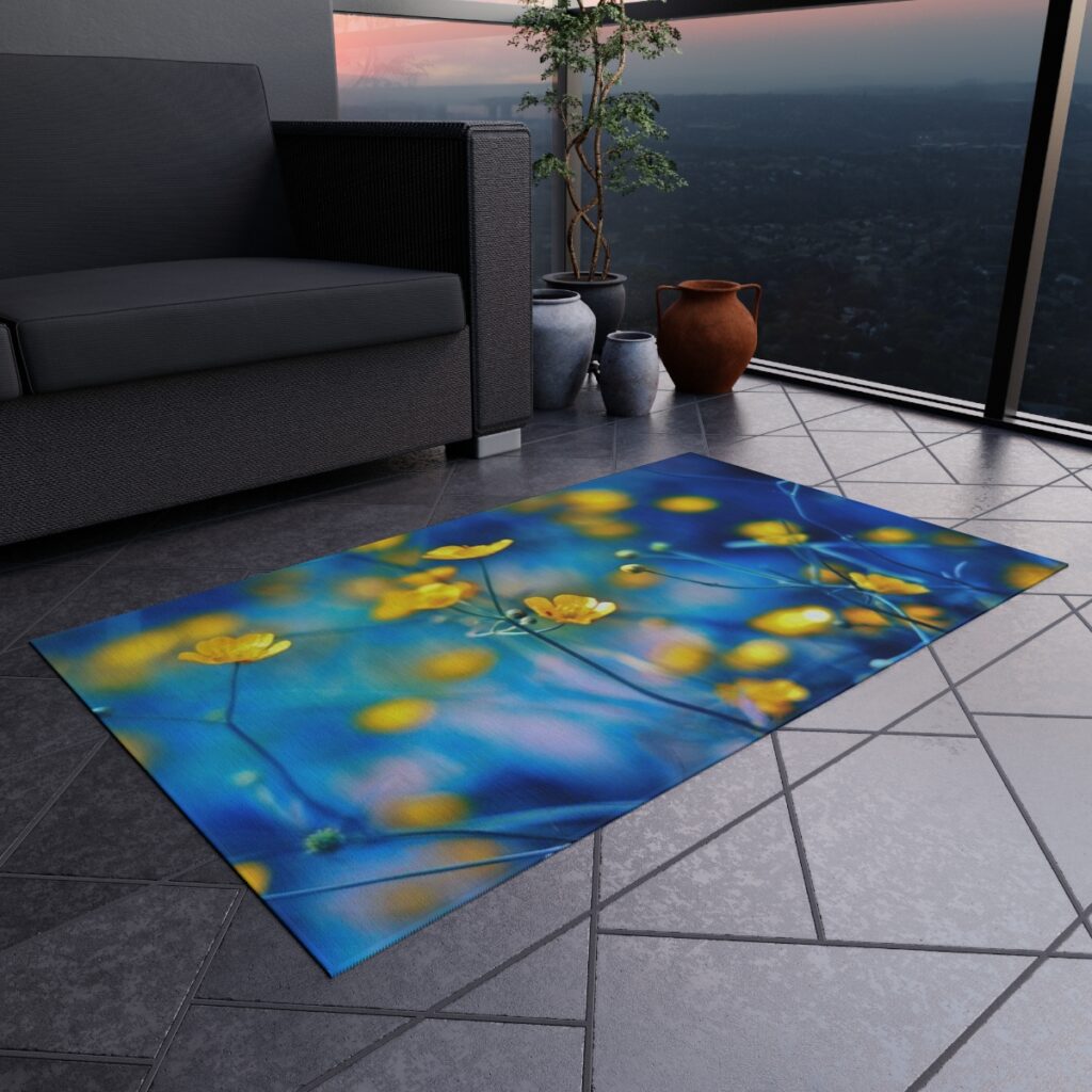 outdoor rug “Blue-yellow flowers”