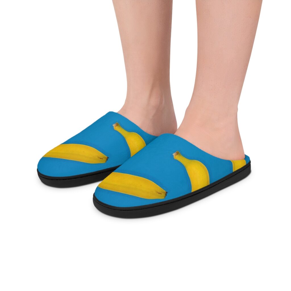 women’s indoor slippers “Blue and yellow bananas”