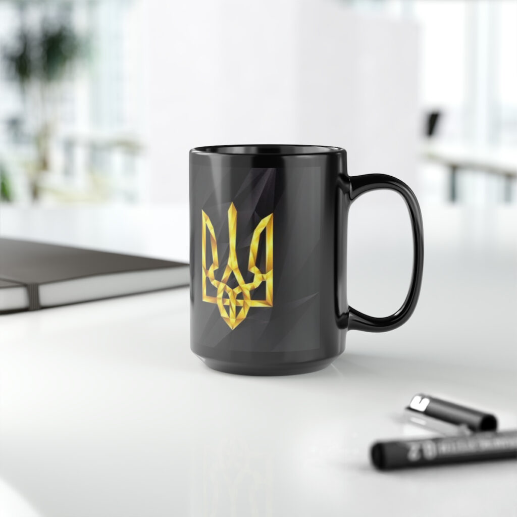 black mug, 15oz “Emblem of Ukraine”