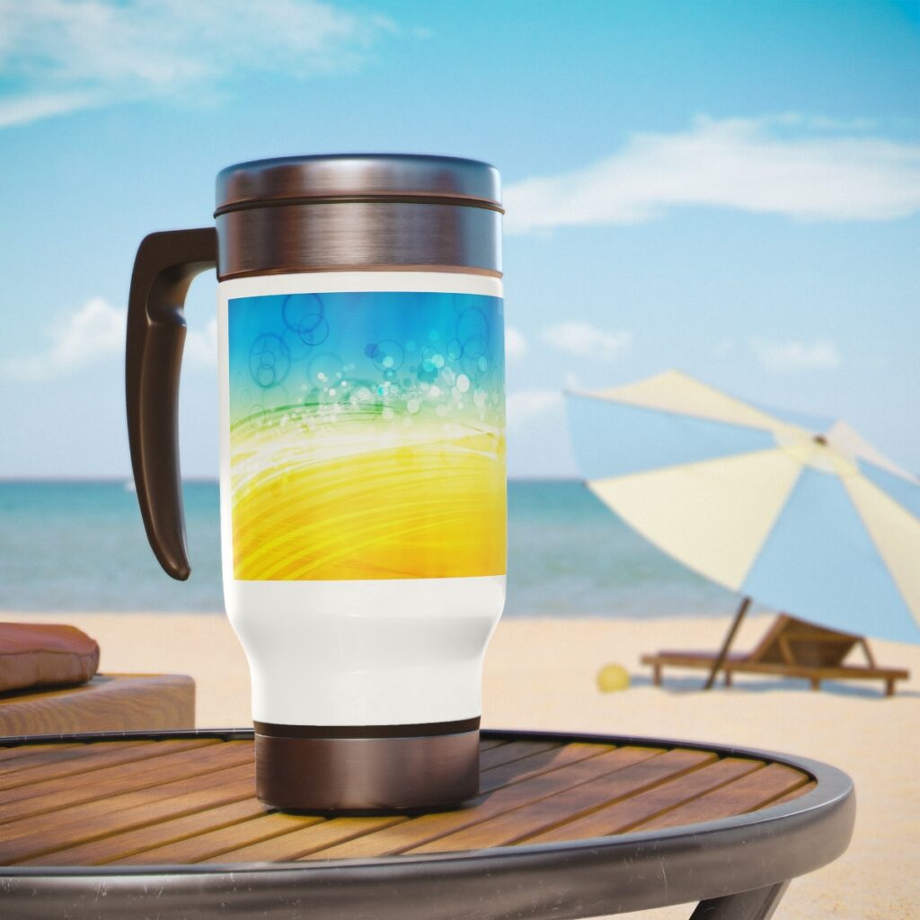 stainless steel travel mug with handle “Blue-yellow”