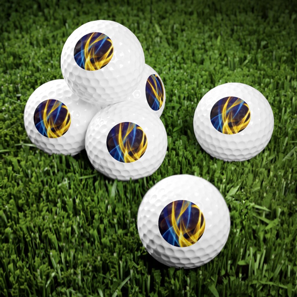 golf balls, 6pcs “Blue and Yellow Graphics”