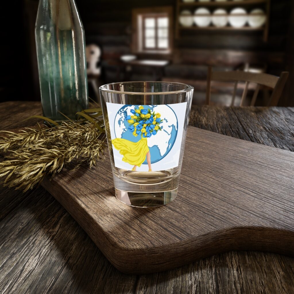 shot glass “blue-yellow planet”