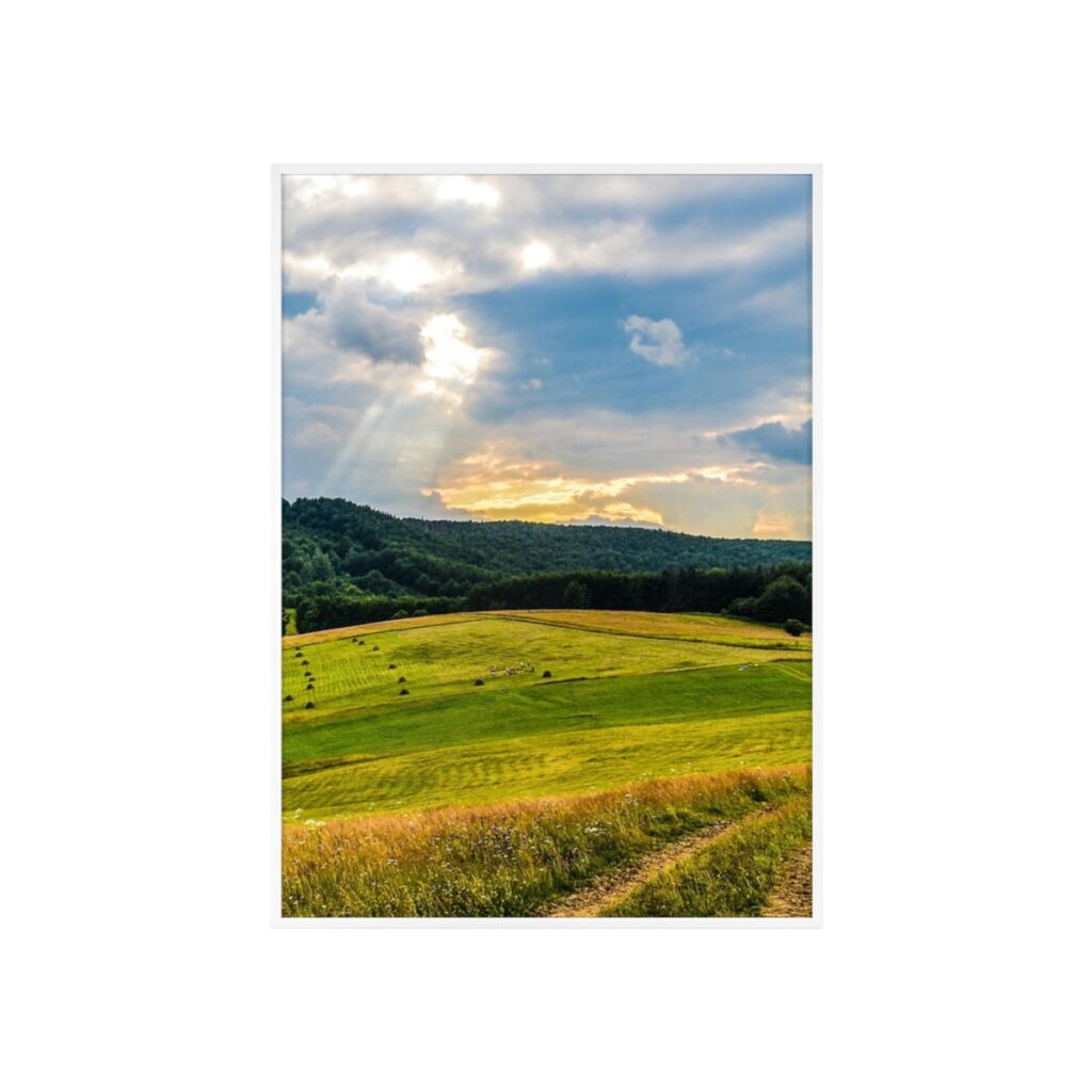 posters with wooden frame “A Ukrainian village in the Carpathians”