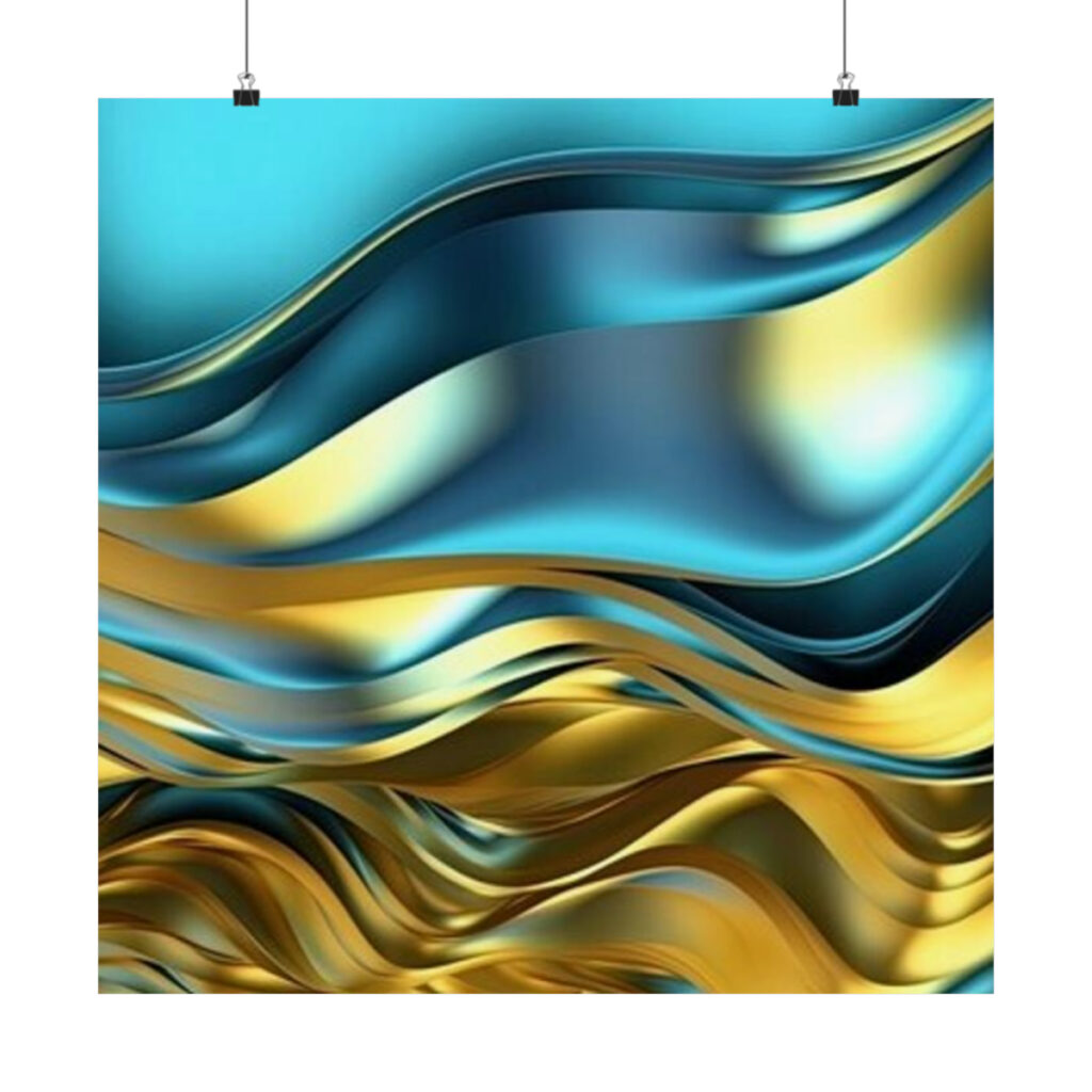 matte horizontal posters “Blue-yellow metallic abstraction”