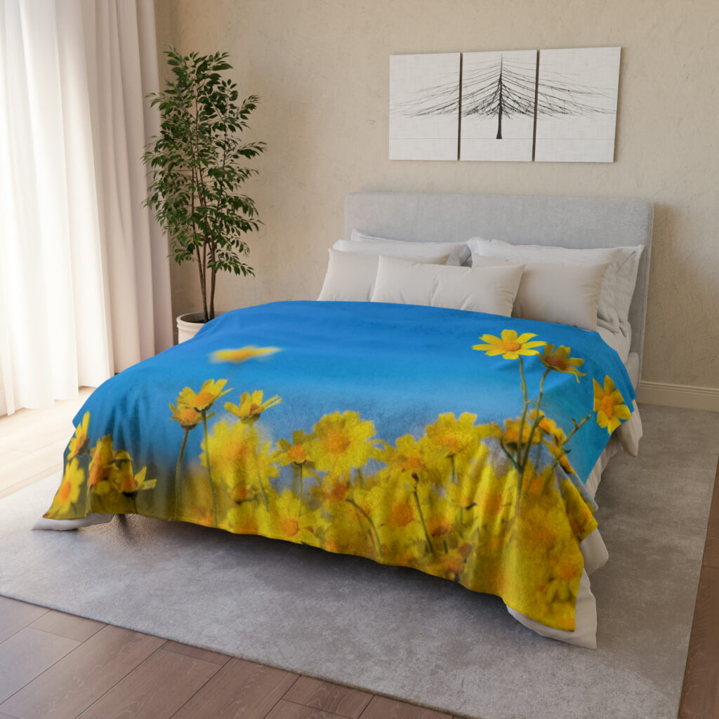 soft polyester blanket “Blue-yellow daisies”