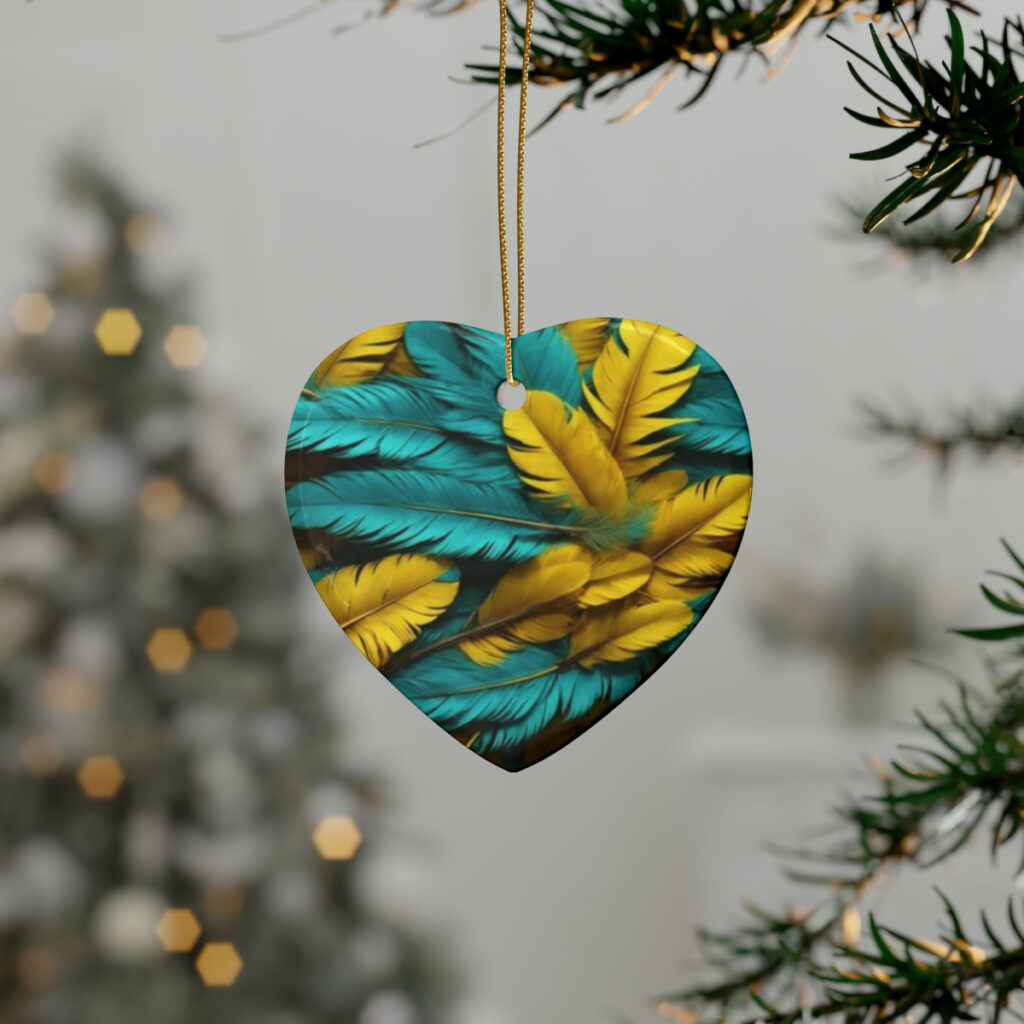 ceramic ornaments “Blue and Yellow Feathers”