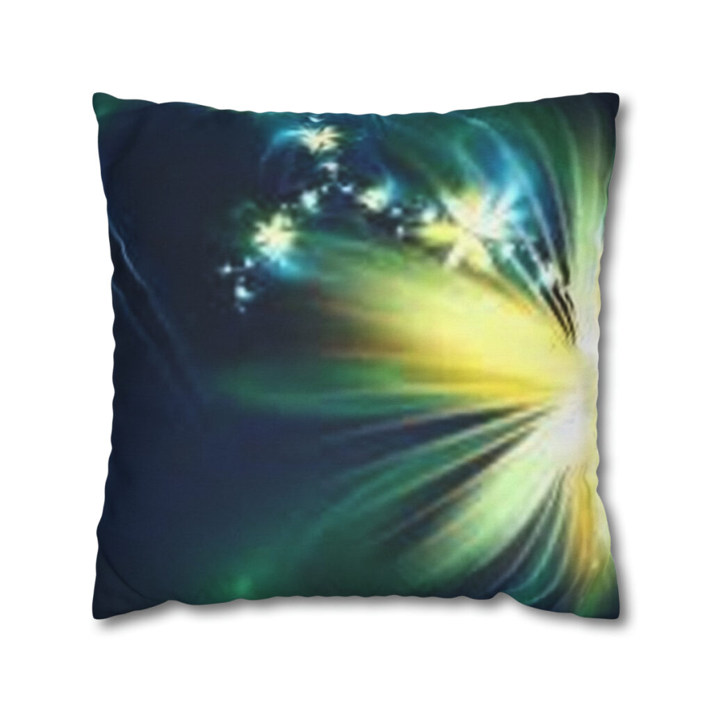 spun polyester square pillow case “Blue Yellow Glow”