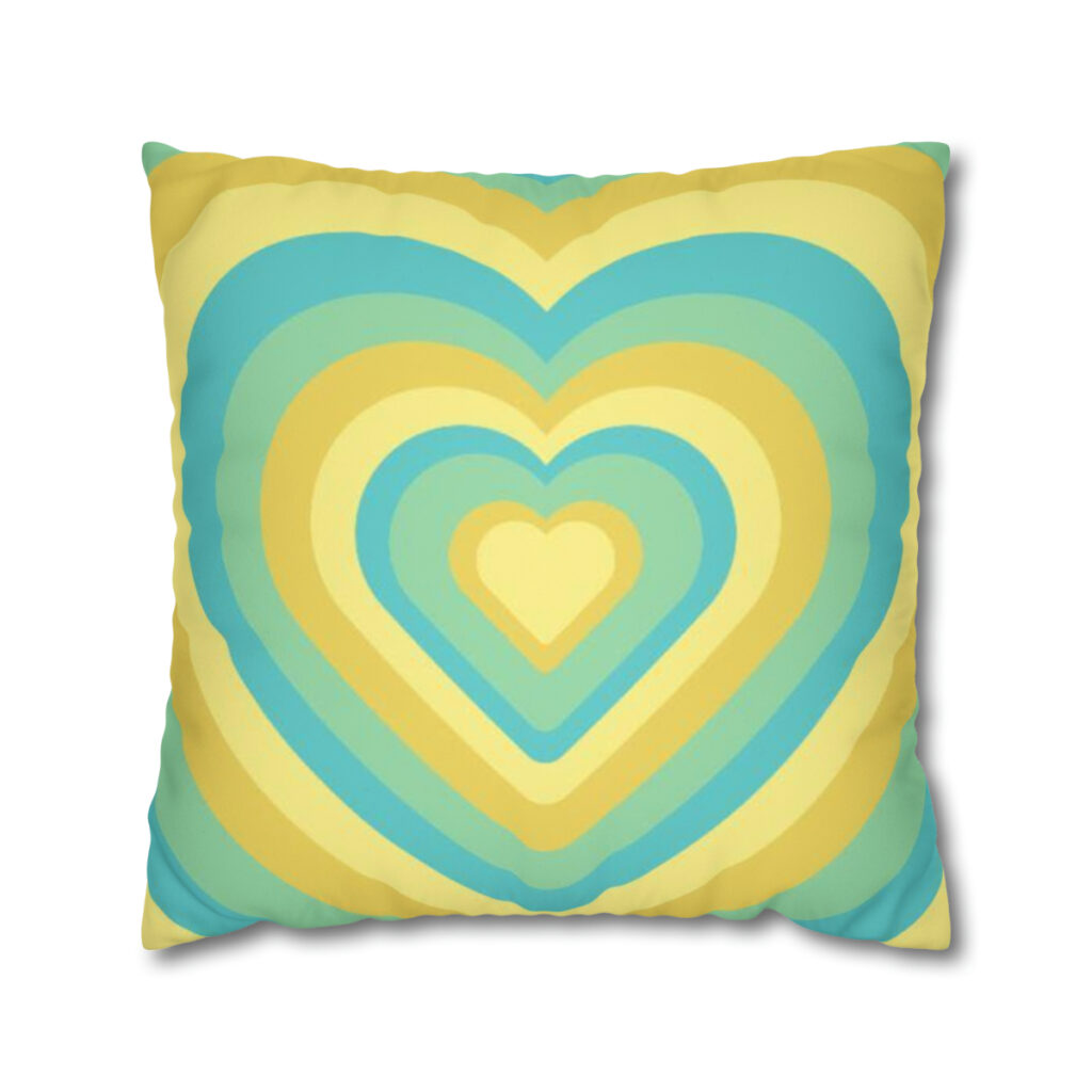 faux suede square pillow case “Blue-yellow Heart”