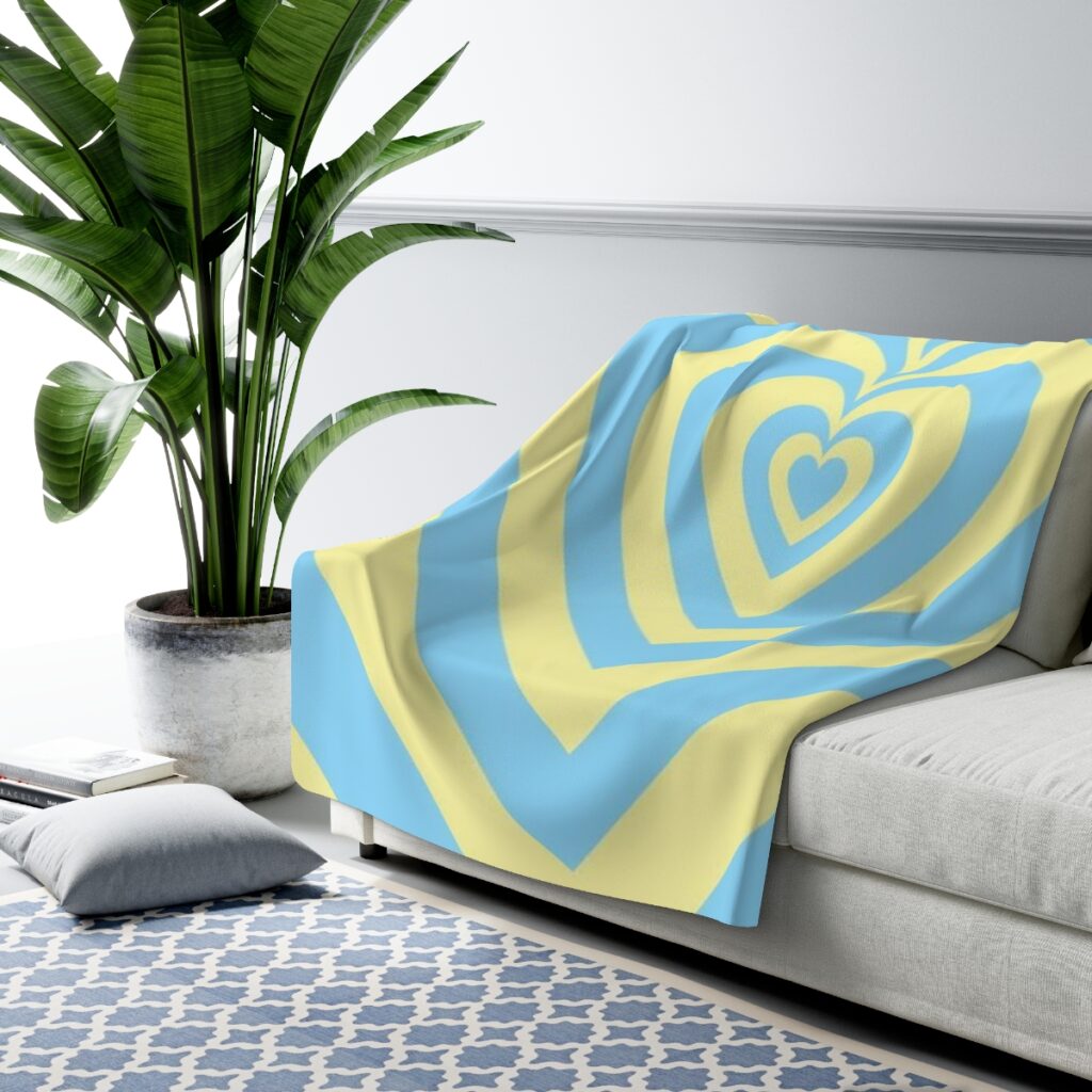 sherpa fleece blanket “Blue-yellow Heart”