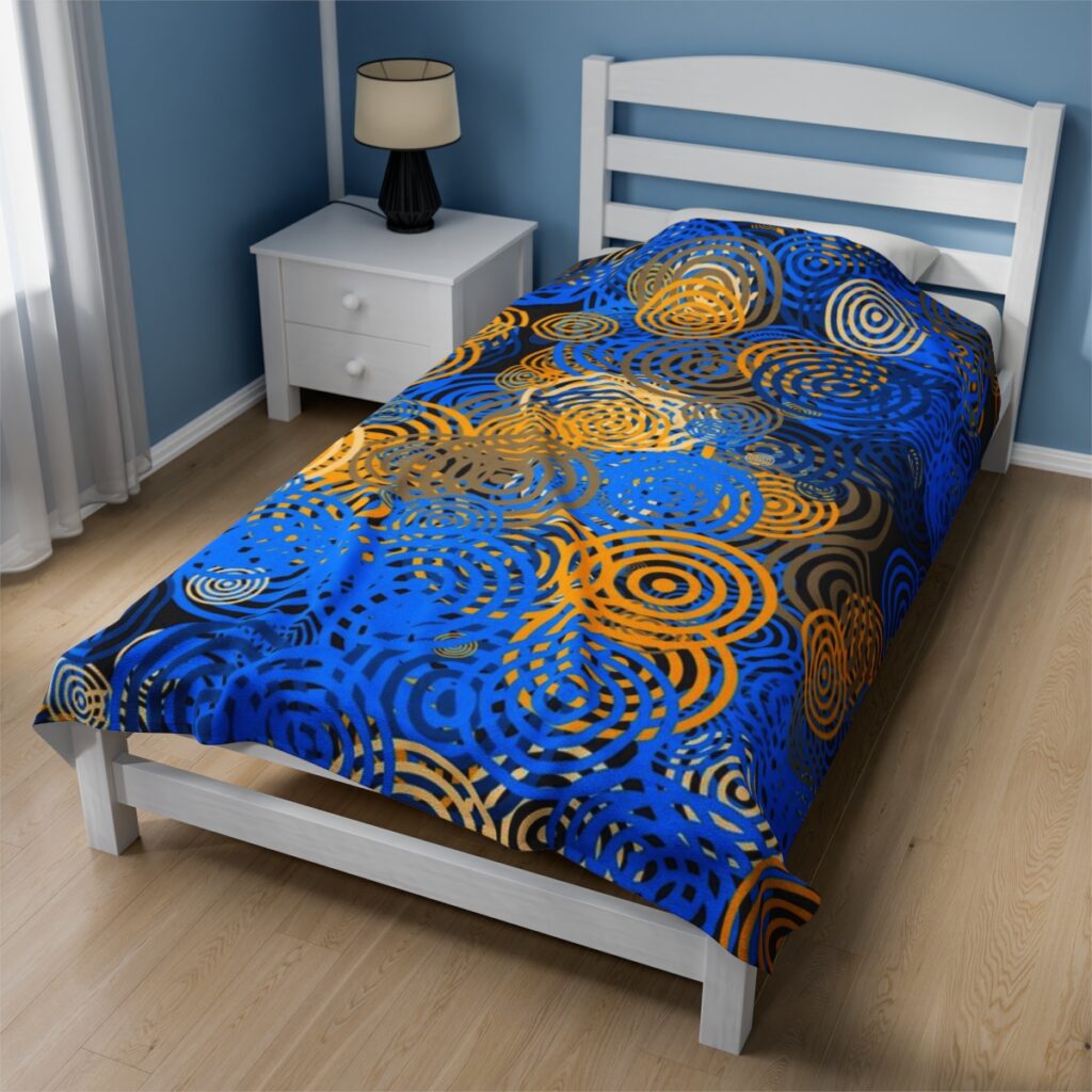 velveteen plush blanket “Blue and yellow circles”