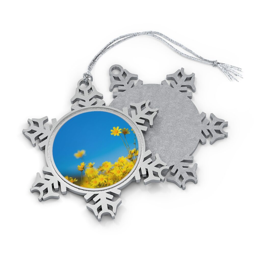 pewter snowflake ornament “Blue-yellow flowers”