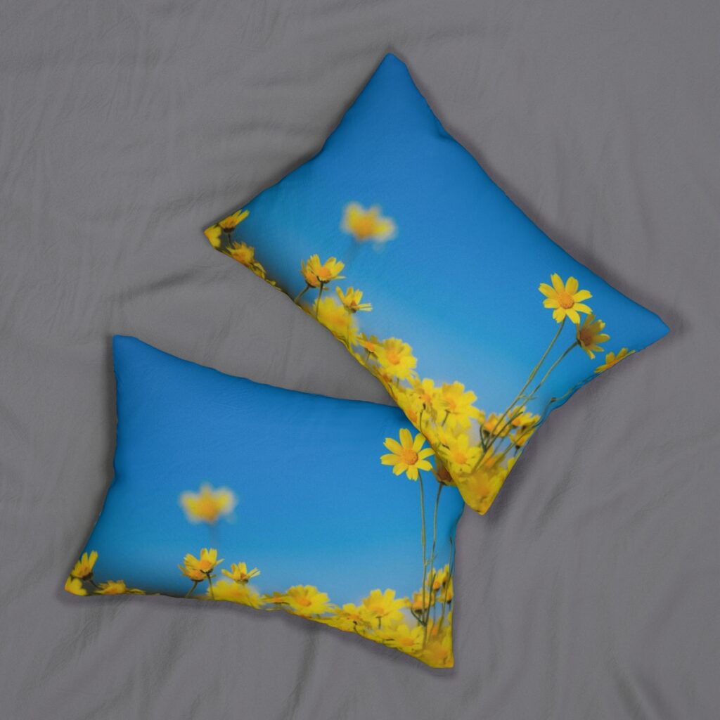 spun polyester lumbar pillow “Yellow Daisies”