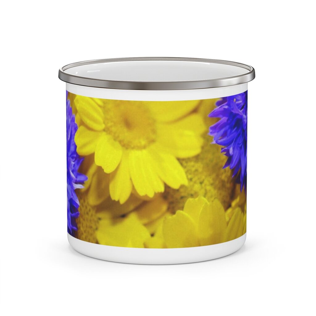 enamel camping mug “Blue-yellow daisies”