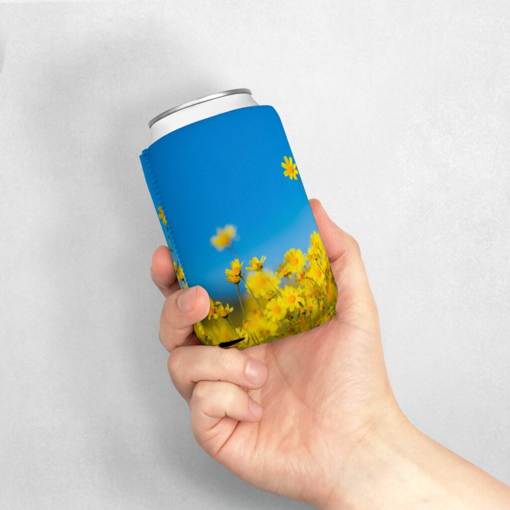 can cooler sleeve “Blue-yellow daisies”