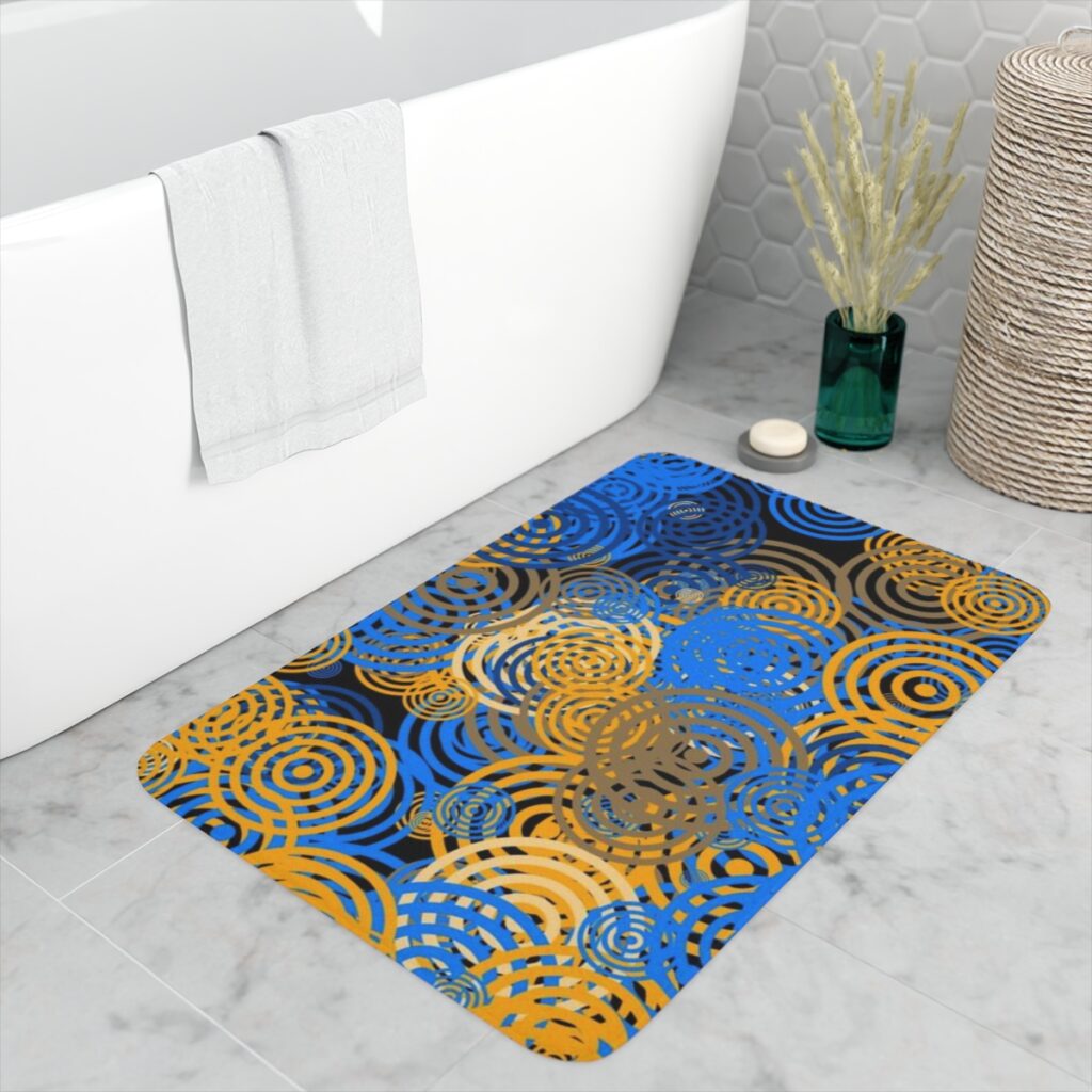 memory foam bath mat “Blue and yellow circles”