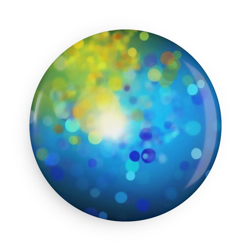 button magnet, round  “Blue and Yellow Glitter”