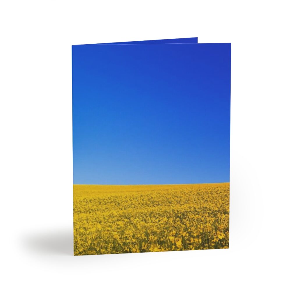 greeting cards “Blue-yellow field with a tree”