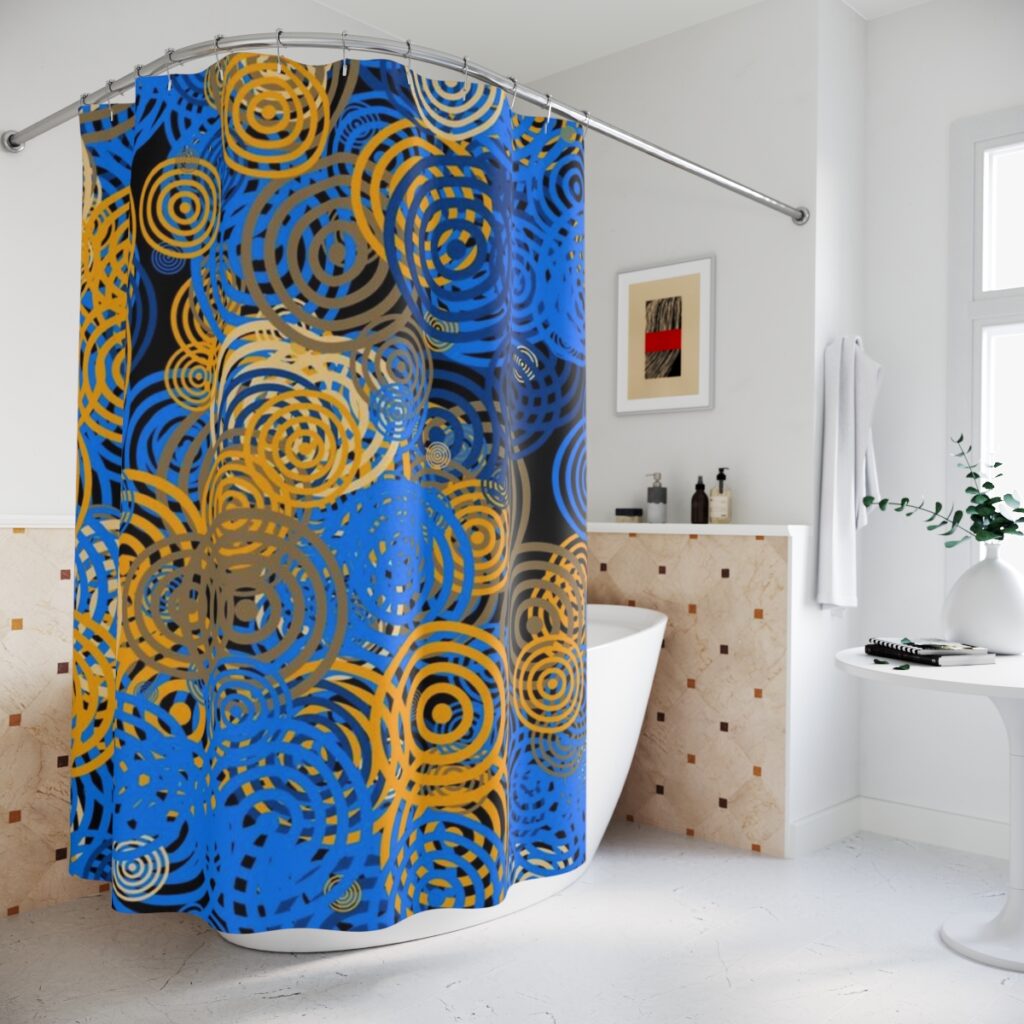 polyester shower curtain “Blue and yellow circles”