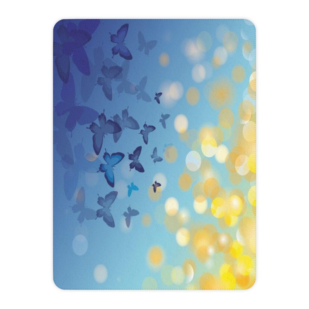 tan sherpa blanket “Blue and Yellow Butterflies”