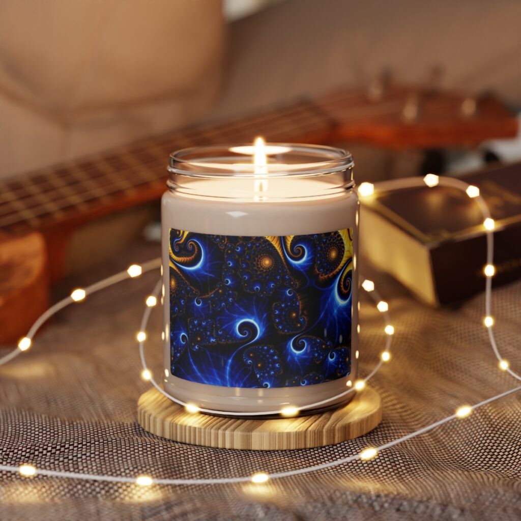 scented soy candle “Blue and Yellow Graphics”