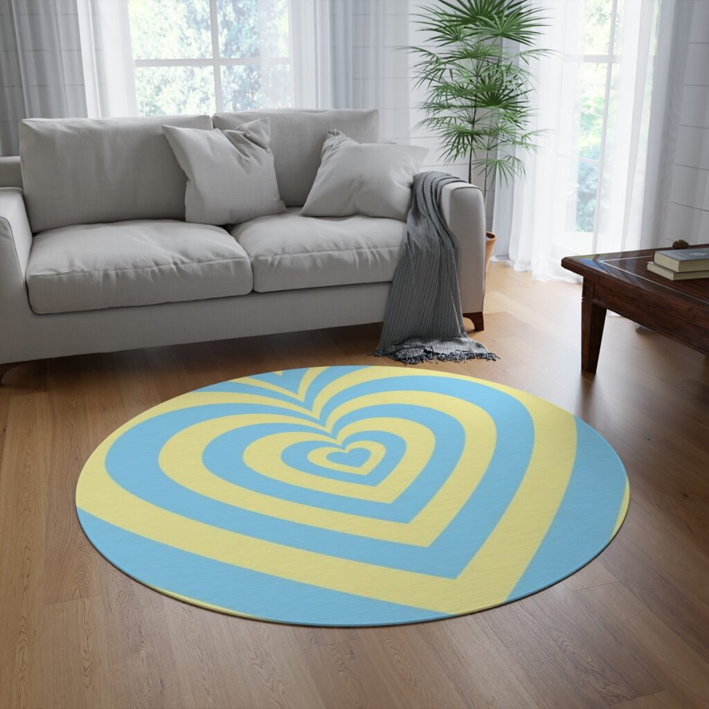 round rug “Blue-yellow Heart”