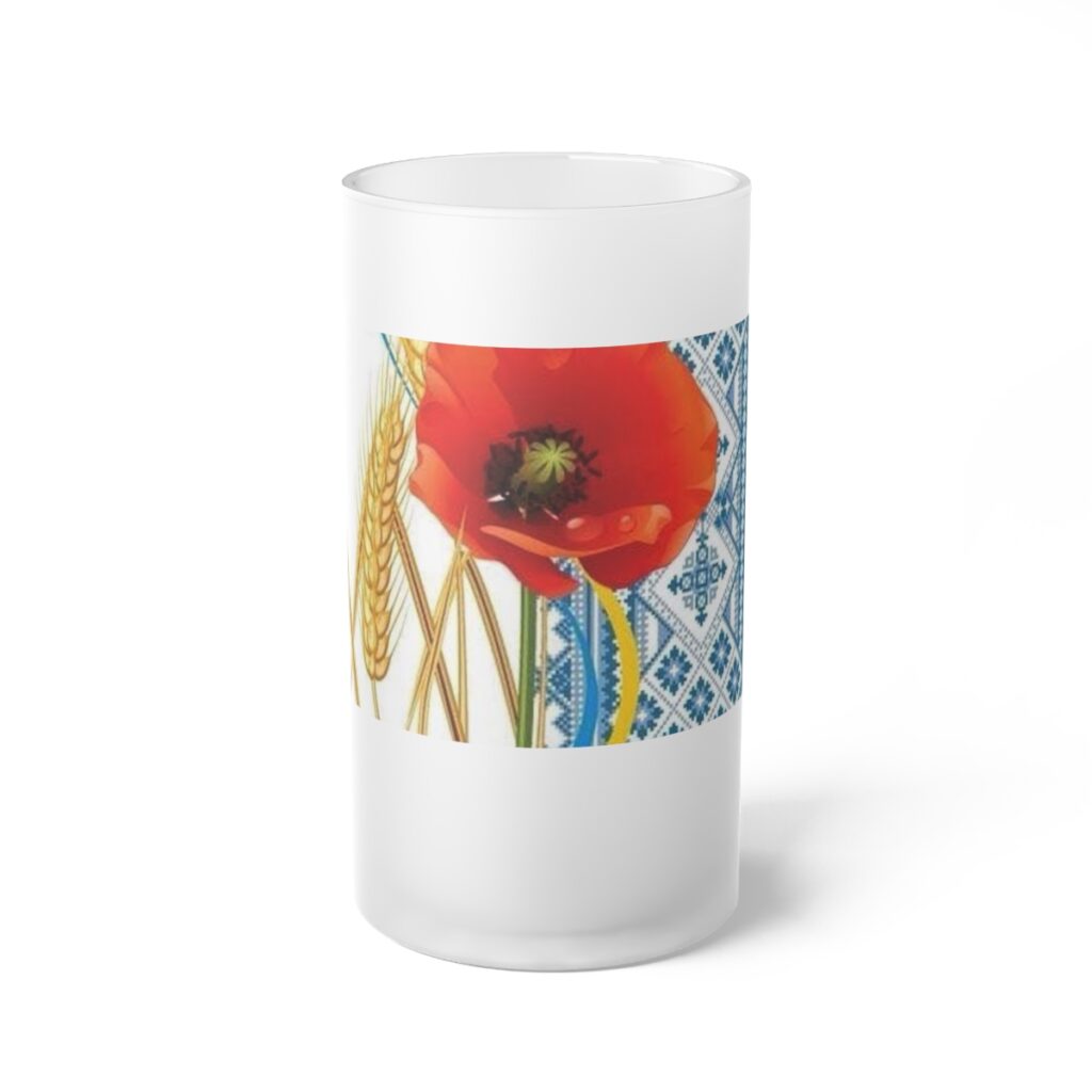 frosted glass beer mug “Ukrainian poppy”