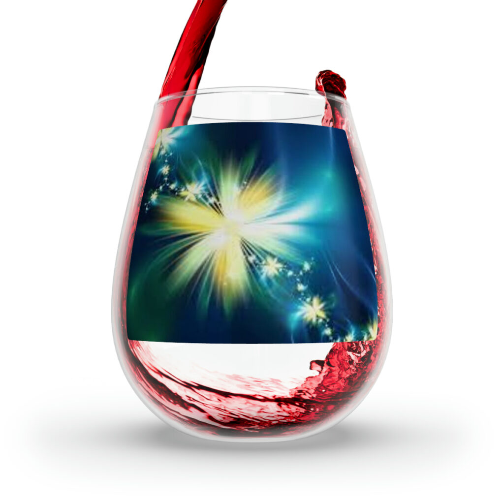 stemless wine glass “Blue Yellow Glow”