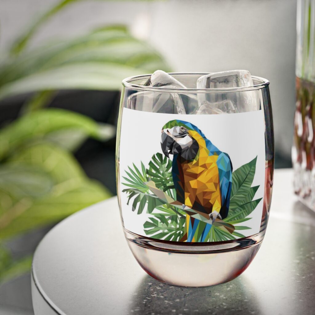 whiskey glass “Blue and Yellow Parrot”